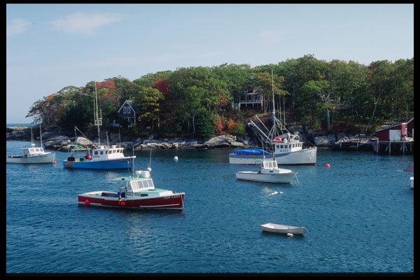 228029 Boats Moored At New Harbor A4 Photo Print