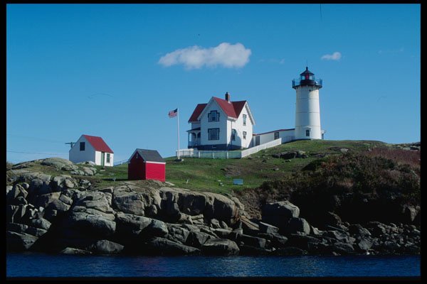 228076 Cape Neddick Lighthouse Flying The American Flag A4 Photo Print
