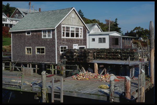 228099 Lobster Gear On Pier, New Harbor A4 Photo Print