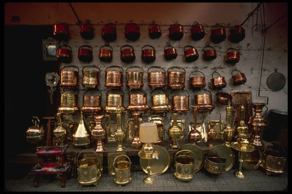 229006 Copper And Brassware Display, Casablanca Souk Or Bazaar A4 Photo Print