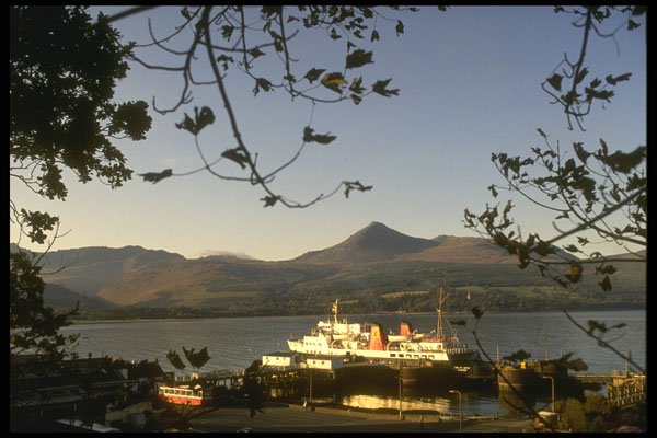 231038 Brodick Boy And Goat Fell And Ferry, Isle Of Arron A4 Photo Print