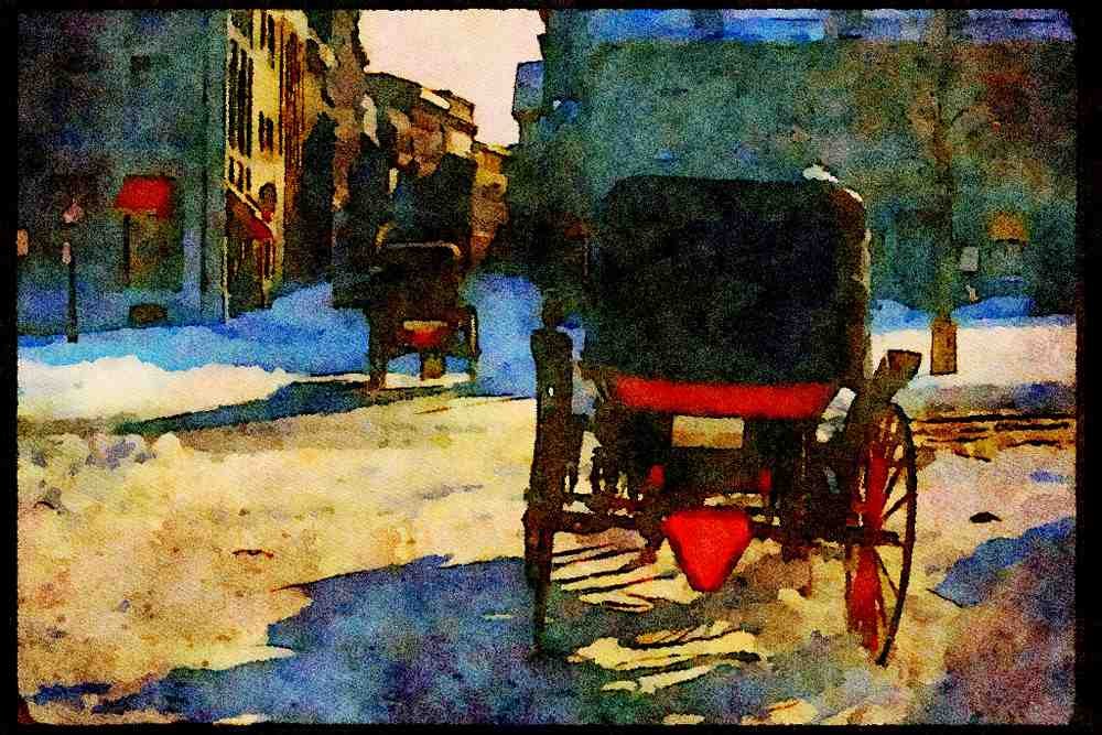 232014 Caleches, Place Jacques Cartier, Montreal A4 Limited Edition Watercolour Print