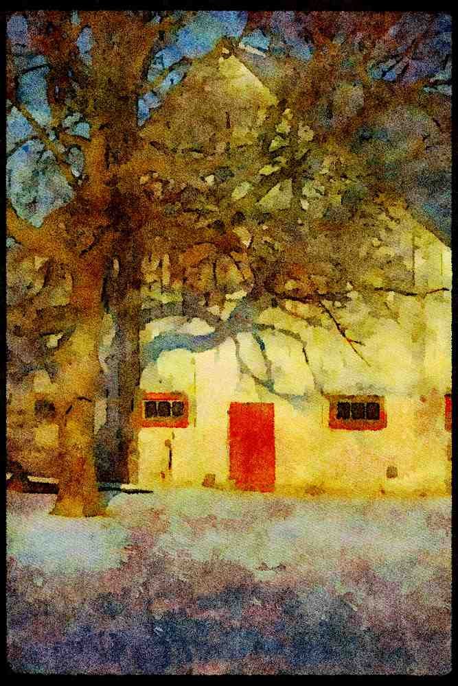 232098 Barn, Apple Orchard, Winter A4 Limited Edition Watercolour Print