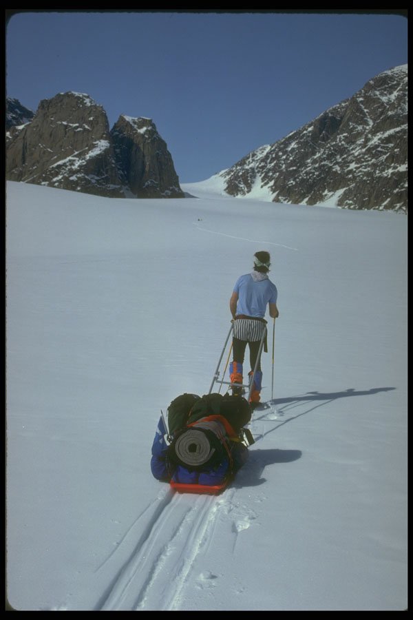 233031 Spring Skier, Auyuittuq Park, Northwest Territories A4 Photo Print