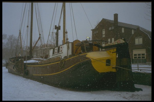 235029 Ship In A Frozen Canal, Woerden A4 Photo Print