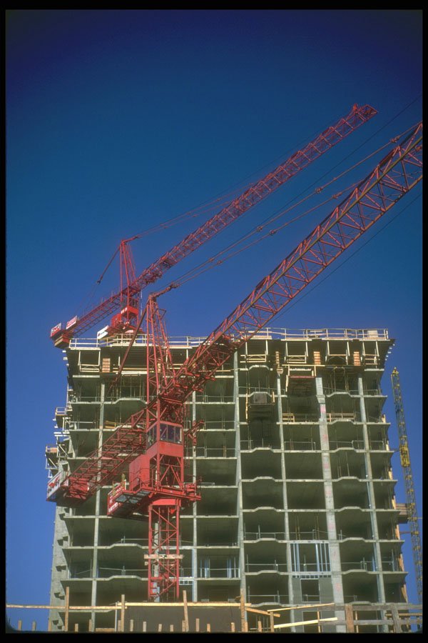 237038 Two Construction Cranes And Concrete Shell A4 Photo Print