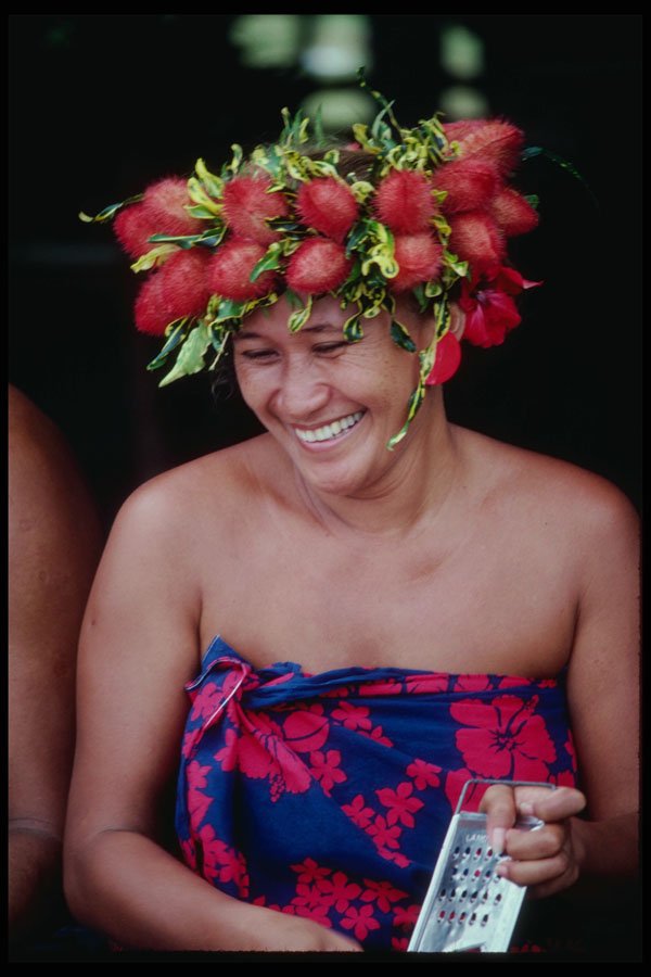 239033 Polynesian Woman With Festive Headdress, French Polynesia A4 Photo Print