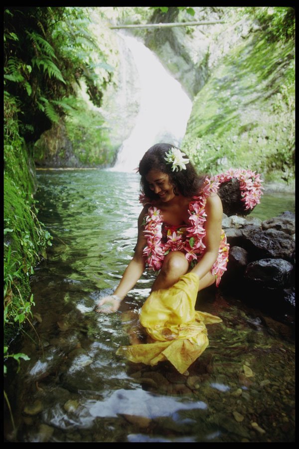 239040 Polynesian Woman Washing Clothes, Rarotonga A4 Photo Print