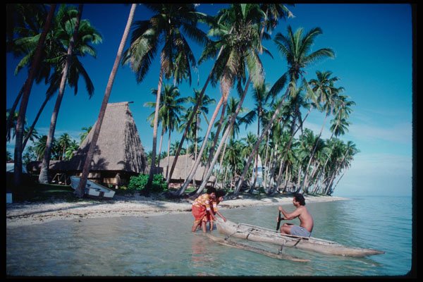 239042 Outrigger Near Beach, Remote Isle, Fiji A4 Photo Print