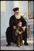 239086 Mykonos Orthodox Priest And Boy, Greece A4 Photo Print
