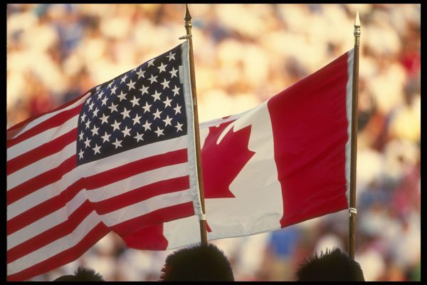 242092 American And Canadian Flags A4 Photo Print