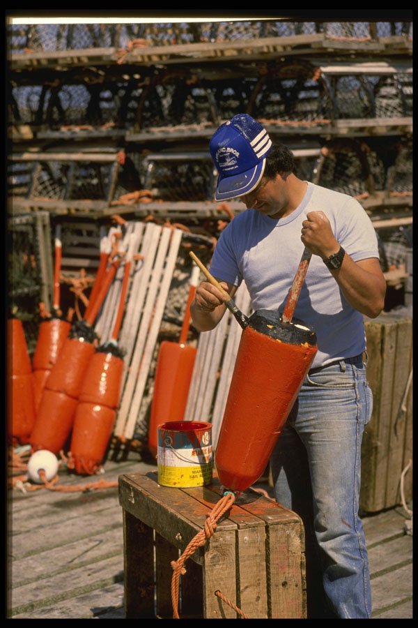 243020 Painting Lobster Trap Markers A4 Photo Print