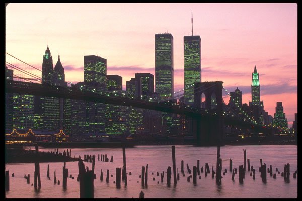 244079 Downtown And Brooklyn Bridge A4 Photo Print