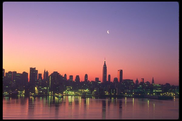 244080 Sunrise And Moon Over Midtown A4 Photo Print
