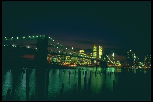 244083 Downtown And Brooklyn Bridge A4 Photo Print