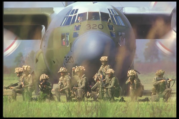 245075 Airfield Assault Exercise With C 130 Hercules In Background A4 Photo Print