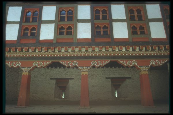246071 Painted Wood Building Details, Jakar Dzong A4 Photo Print