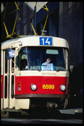 248065 Tram Moves Along Downtown A4 Photo Print
