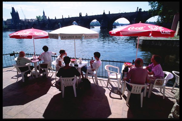 248072 Waterside Cafe Looking Toward The Charles Bridge A4 Photo Print