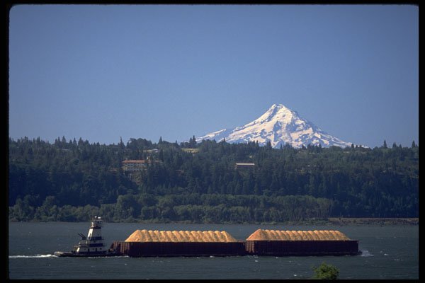 250073 Barge, Columbia River, Mount Hood, Oregon A4 Photo Print