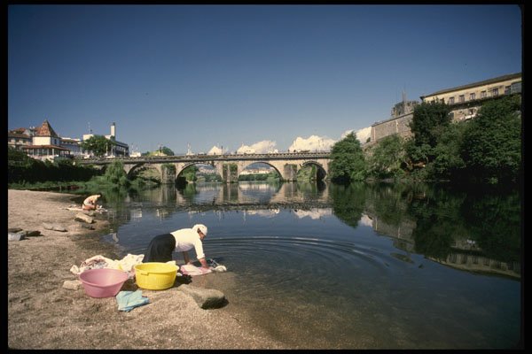 256014 Doing Laundry In The Cavado River A4 Photo Print