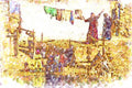 260050 Rural Egyptians Living Along A Canal, Memphis Bakkara Dup2 A4 Photo Print
