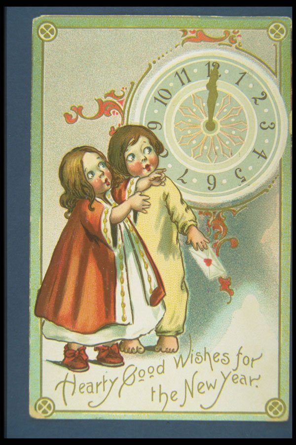 263006 New Year's, Tuck, New Year Series, Saxony, 1908 A4 Photo Print