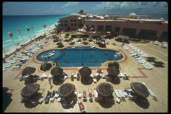 264059 Beach Front Pool And Deck Area, Cancun, Mexico A4 Photo Print