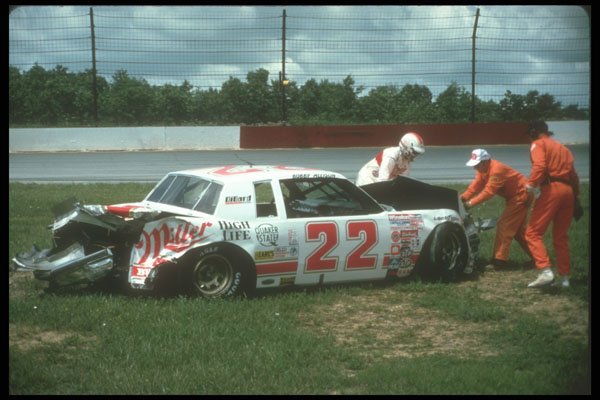 273099 Bobby Allison Surveys Crash Damage To His Winston Cup Car A4 Photo Print