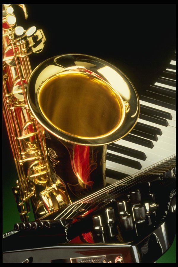 278038 Saxophone, Guitar And Piano Keys A4 Photo Print