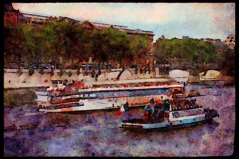 281008 Cruise Ships On The Seine A4 Limited Edition Watercolour Print
