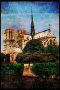 281014 Notre Dame Cathedral And The Seine River A4 Limited Edition Watercolour Print