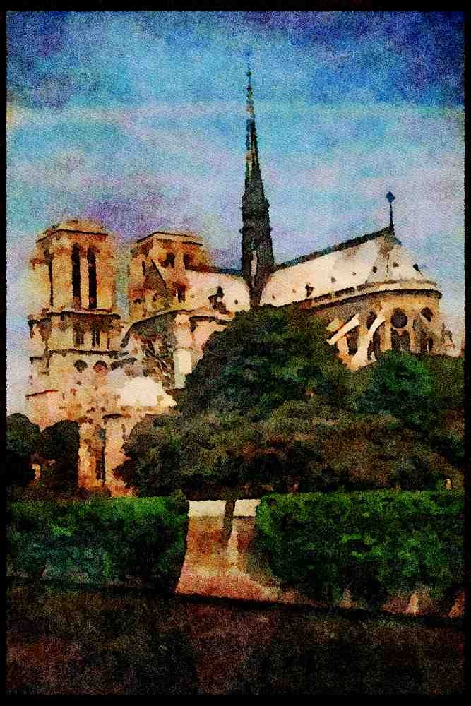 281014 Notre Dame Cathedral And The Seine River A4 Limited Edition Watercolour Print