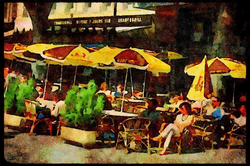 281015 Sidewalk Cafe, Champs Elysee A4 Limited Edition Watercolour Print