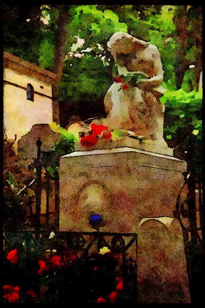 281018 Pere La Chaise Cemetary, Frederic Chopin's Grave A4 Limited Edition Watercolour Print
