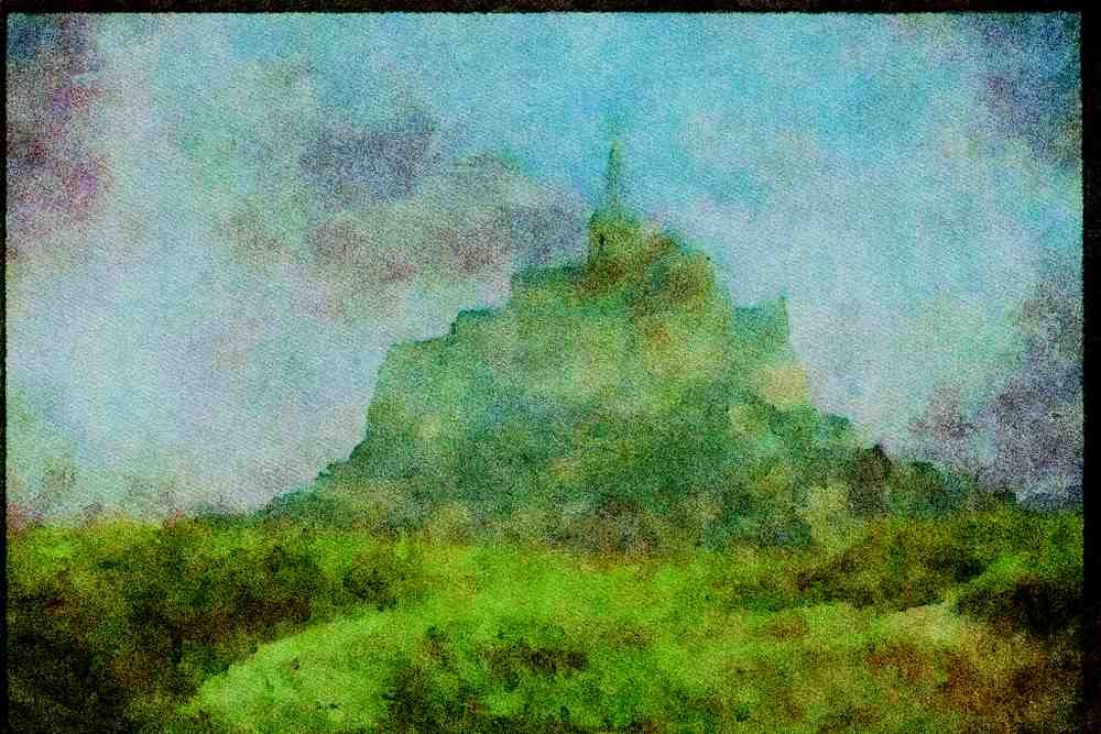281029 View Of Cathedral And Skyline At Mont Saint Michel A4 Limited Edition Watercolour Print