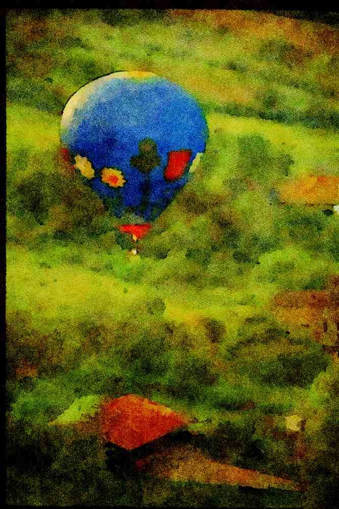 281036 Balloon Over Horvan National Park A4 Limited Edition Watercolour Print
