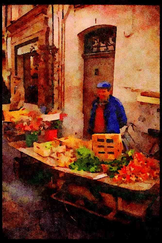 281073 Sunday Morning Market A4 Limited Edition Watercolour Print
