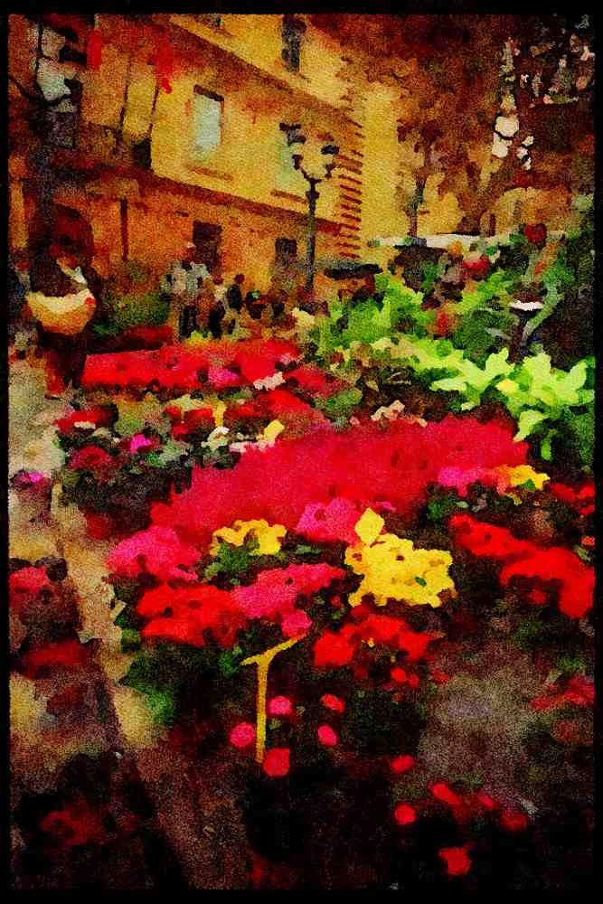281080 Flower Market In The Place Rigueime A4 Limited Edition Watercolour Print