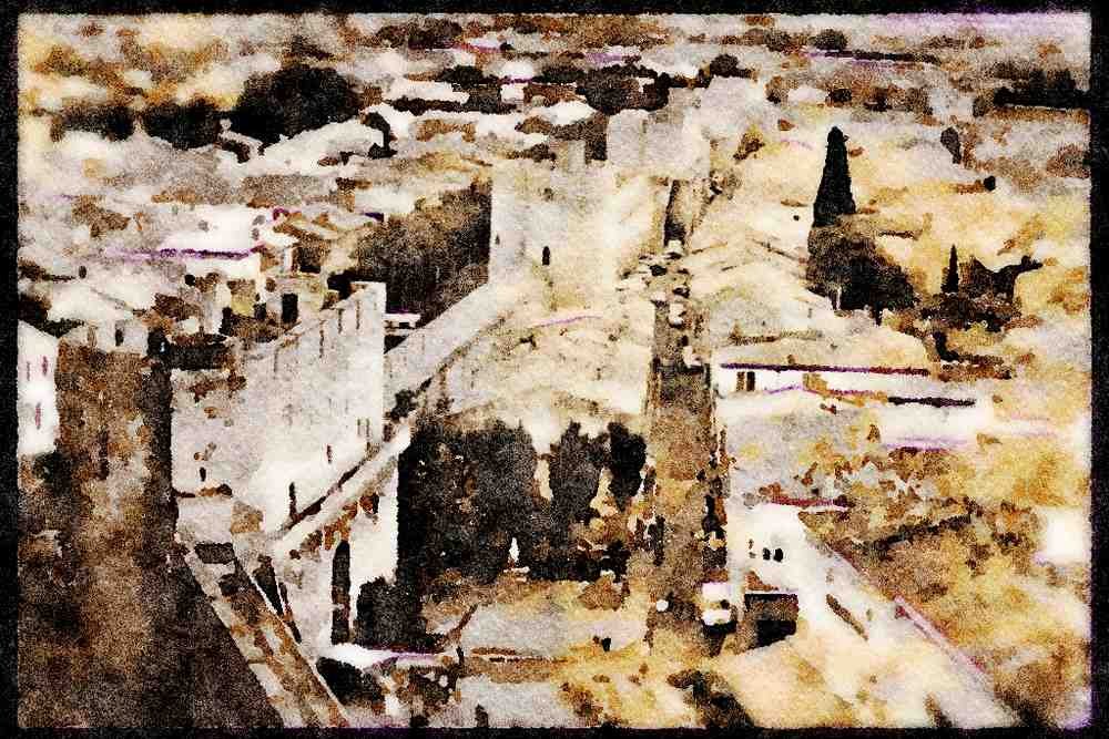 281095 Medieval Walled Town A4 Limited Edition Watercolour Print