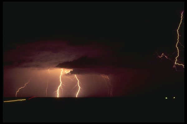 287081 Lightning Strike Over Prairies, Alberta, Canada A4 Photo Print