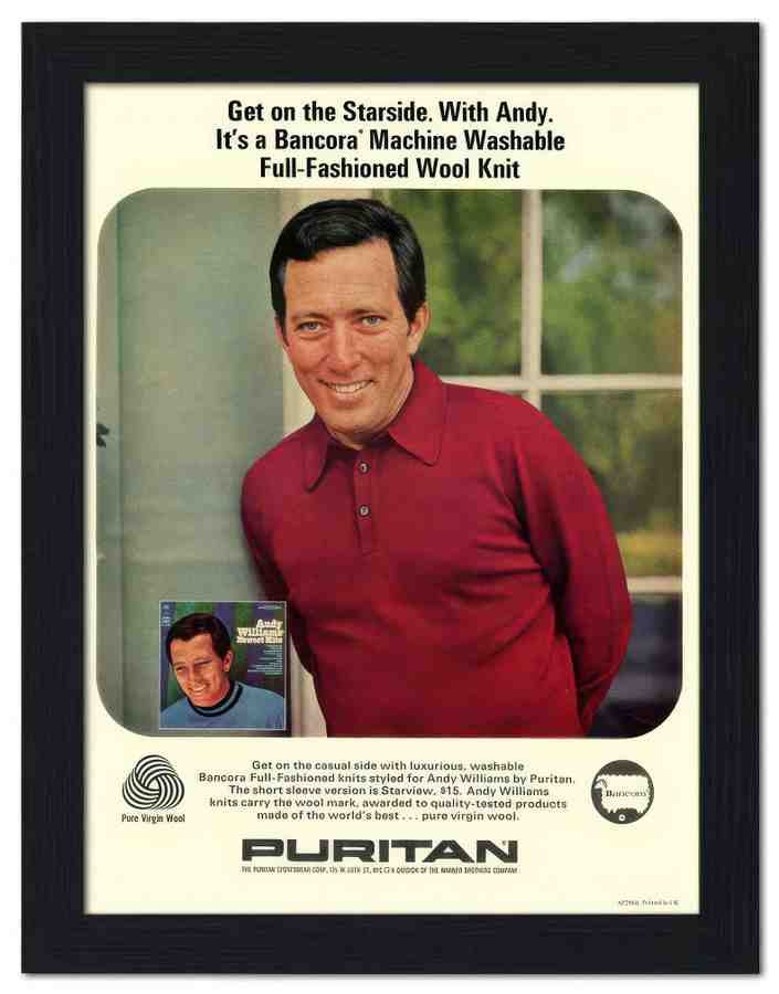 290H andy williams puritan sweaters 2 Vintage Advert A4 Photo Print