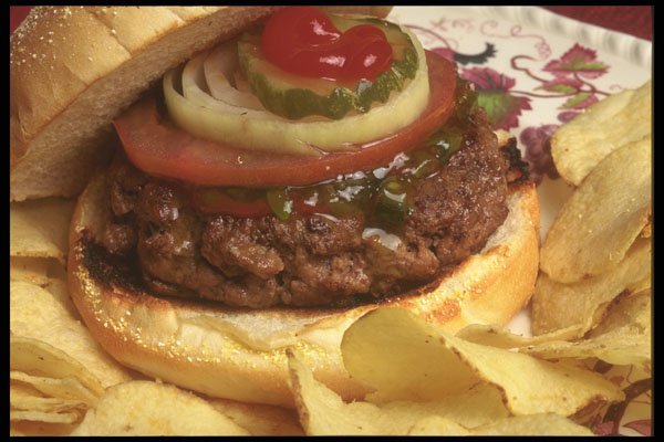 294081 Hamburger And Chips A4 Photo Print