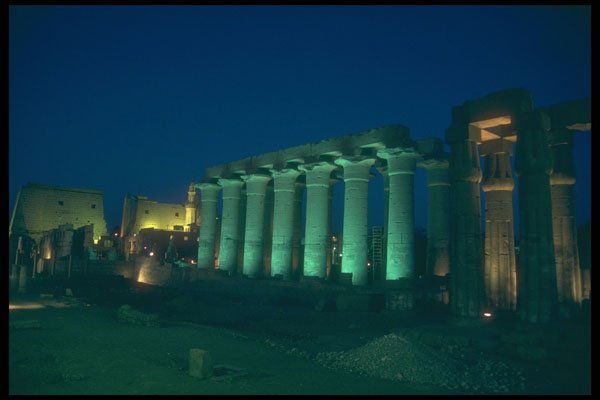 299018 Luxor, Thebes, Temple And Courtyard At Night A4 Photo Print