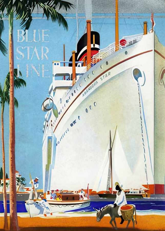 3 Blue Star Line Vintage Advert A4 Photo Print