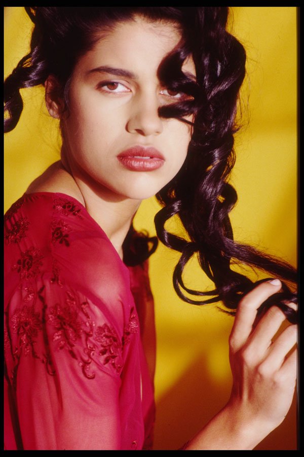 302030 Red Dress And Curly Hair A4 Photo Print