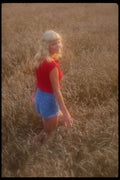 302089 Red Top And Blue Shorts A4 Photo Print