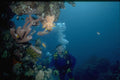 306020 Diver At The Reef With Branching Tubular Sponge A4 Photo Print