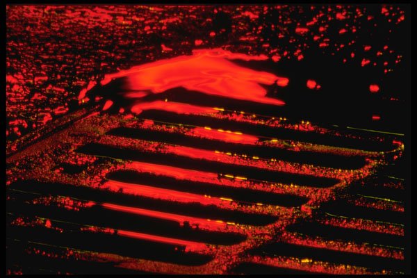 313000 Red Neon Light Reflected In Rainwater At Catch Basin A4 Photo Print