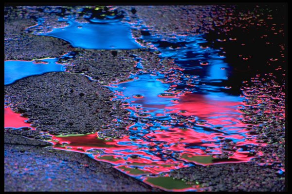 313002 Blue & Red Neon Light Reflected In Rainwater On Asphalt A4 Photo Print